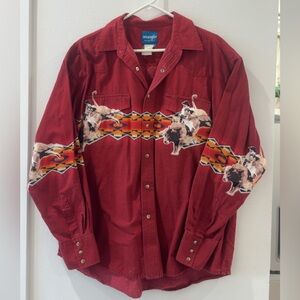 Vintage 1990’s Wrangler Western Aztec Pearl Snap Button Up